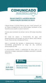 COMUNICADO – MANUTENÇÃO EM REDE DE ÁGUA